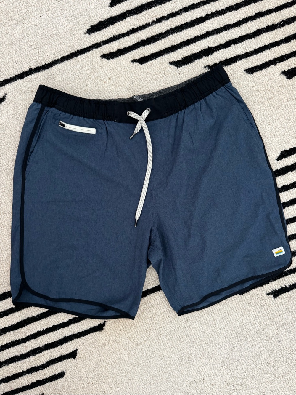 Vuori Blue Athletic Drawstring Shorts with Black Waistband